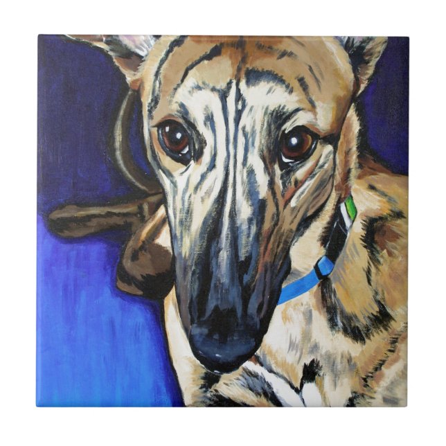 Loki - Lurcher dog Tile (Front)