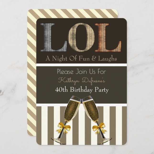 "LOL" Birthday Party Invitation Stripes (Front/Back)