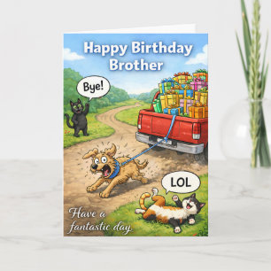LOL, funny dog and cats birthday card for brother