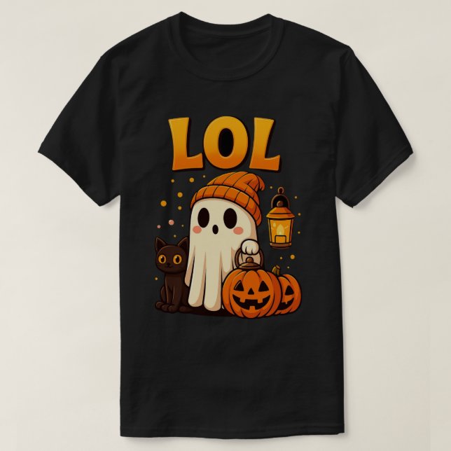 LOL Ghost Halloween T-Shirt | Cute Spooky Pumpkin  (Design Front)