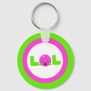 LOL Laughing Out Loud Purple Bright Green Button Key Ring