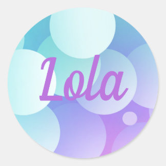 Lola Custom Name Party Purple Blue Bubble Modern Classic Round Sticker