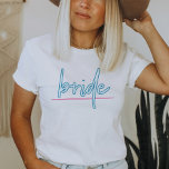 LOLA Neon Blue and Pink 90s Bride Bachelorette T-Shirt<br><div class="desc">This bride bachelorette t shirt features neon inspired wording and is perfect for the bride on her bachelorette weekend. Pair with any of the other Lola neon shirt options for the bachelorette group for a cohesive look. 💜  COLORS ARE EDITABLE! Click 'edit design' to change the colours.</div>