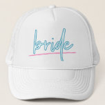LOLA Neon Blue and Pink 90's Bride Bachelorette Trucker Hat<br><div class="desc">This bride bachelorette trucker hat features neon inspired wording and is perfect for the bride on her bachelorette weekend. Pair with the 'babe' option for the bachelorette group for a cohesive look. 💜 COLORS ARE EDITABLE! Click 'edit design' to change the colours.</div>