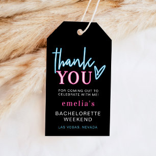 LOLA Neon Blue Pink Bachelorette Thank You Favour  Gift Tags
