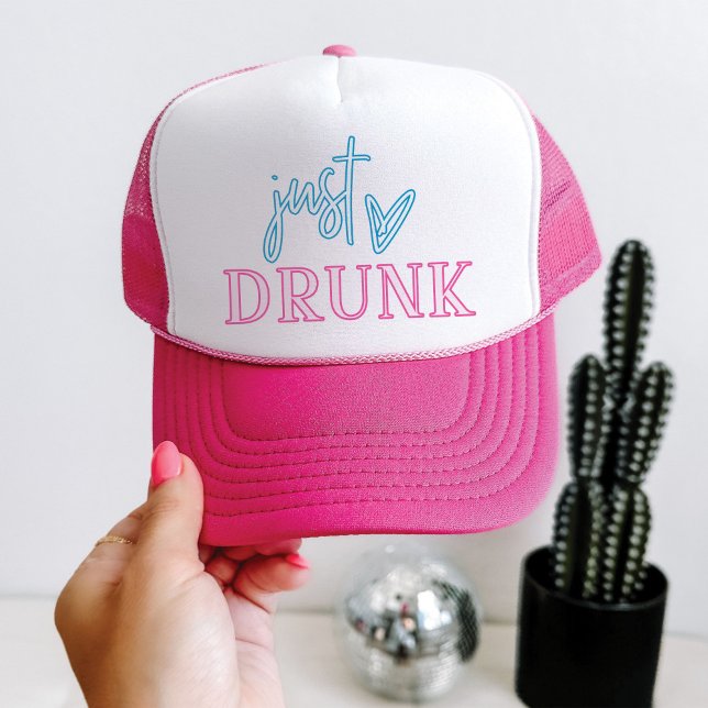 LOLA Neon Blue Pink Just Drunk Bachelorette Trucker Hat (Creator Uploaded)