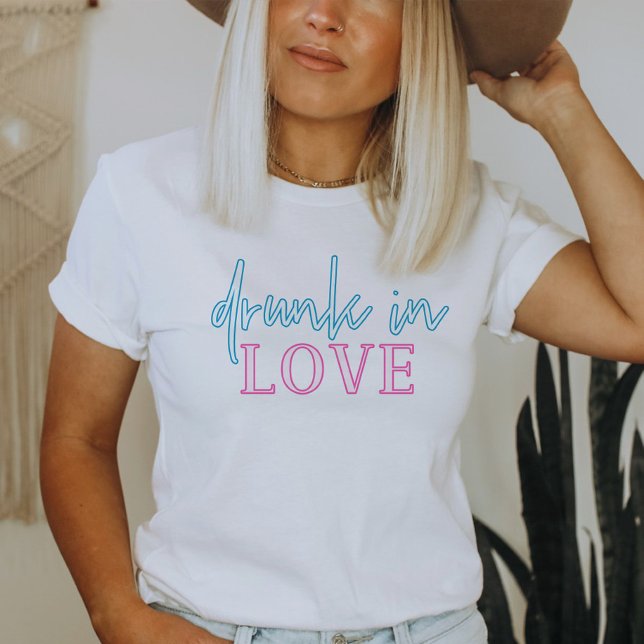 LOLA Pink Blue Neon Drunk In Love Bachelorette  T-Shirt (Creator Uploaded)