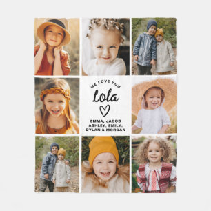 Lola We Love you Hearts Modern Photo Collage  Fleece Blanket