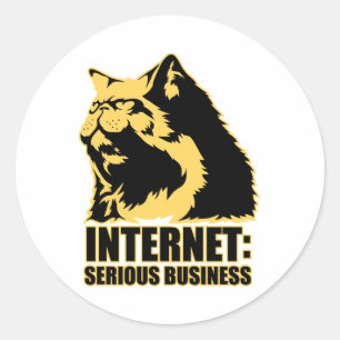 lolcat the internet is serious business classic round sticker
