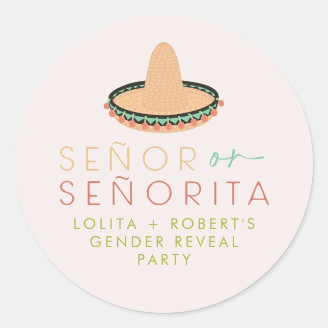 LOLITA Señor or Señorita Fiesta Gender Reveal Baby Classic Round Sticker (Front)
