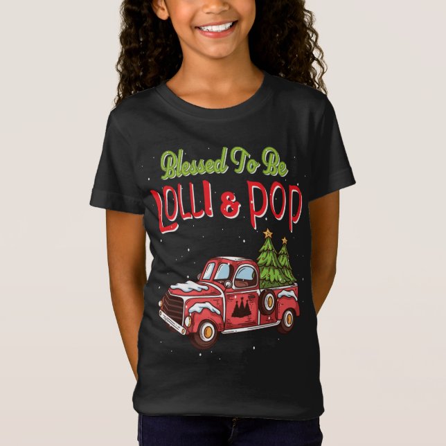 Lolli And Pop Christmas Pajama Grandparents Grandm T-Shirt (Front)