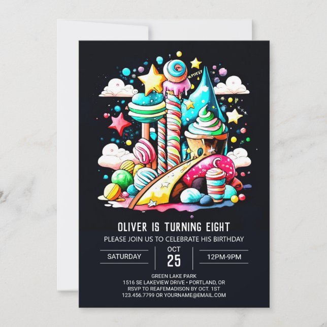 Lollipop Candy Fantasy Birthday Invitation (Front)