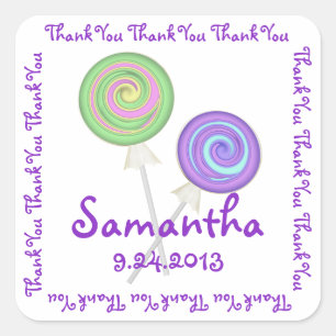 Lollipop Candy Thank You Square Sticker