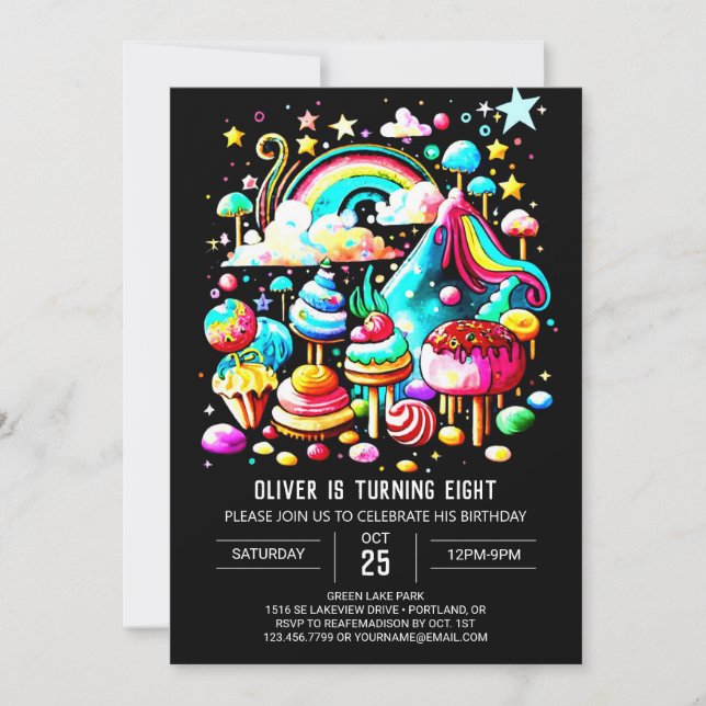 Lollipop Candyland Birthday Invitation (Front)