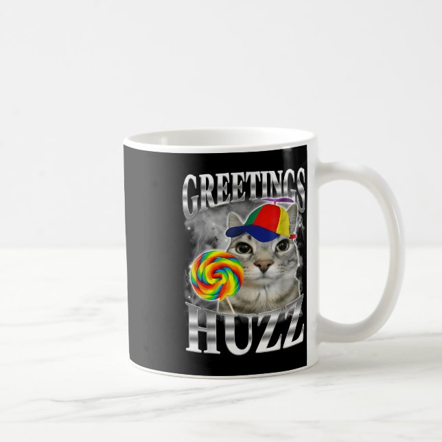 Lollipop Cat Meme Greetings Huzz Funny Silly Cat H Coffee Mug (Right)