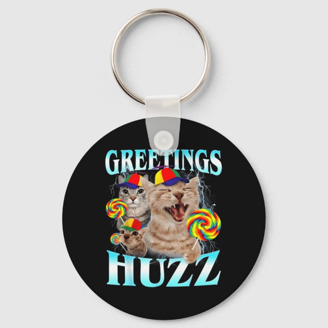 Lollipop Cat Meme Greetings Huzz Funny Silly Cats Key Ring (Front)