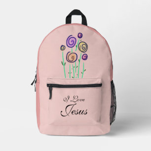 Lollipop Floral Graphic I Love Jesus Peach Blush  Printed Backpack