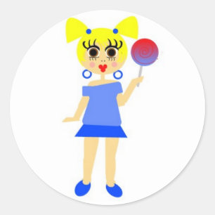 Lollipop Girl Sticker- Blonde Classic Round Sticker