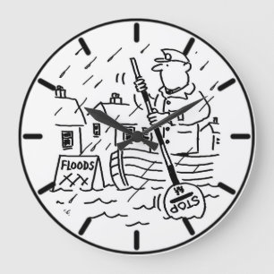 Lollipop Man is Rowing a Boat in the Floods Large Clock