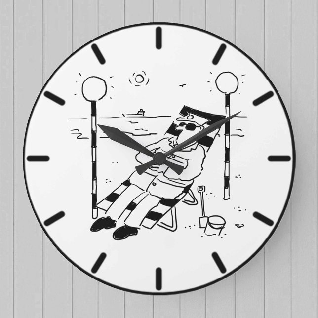 Lollipop Man is Sunbathing on the Beach Large Clock (Creator Uploaded)