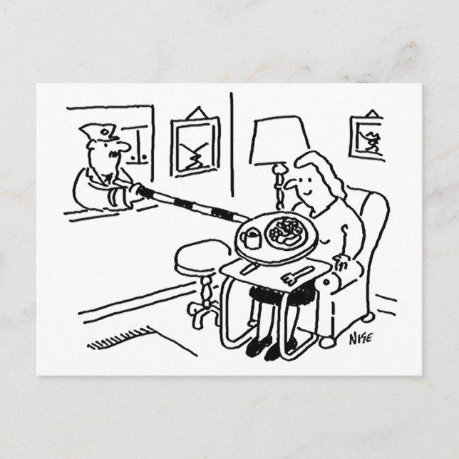 Lollipop Man Serves Food from his Kitchen Hatch Postcard (Front)