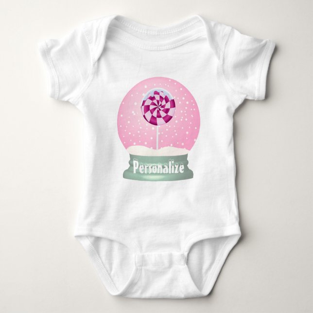 Lollipop snow globe cute pink girl winter baby bodysuit (Front)