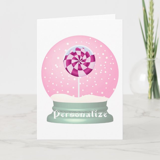 Lollipop snow globe cute pink girl winter card (Front)