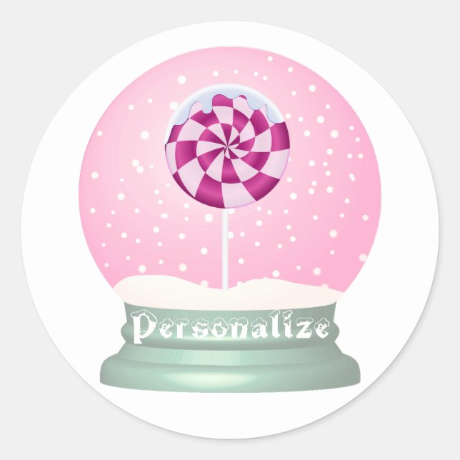 Lollipop snow globe cute pink girl winter classic round sticker (Front)