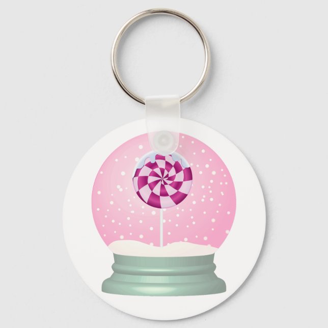 Lollipop snow globe cute pink girl winter key ring (Front)