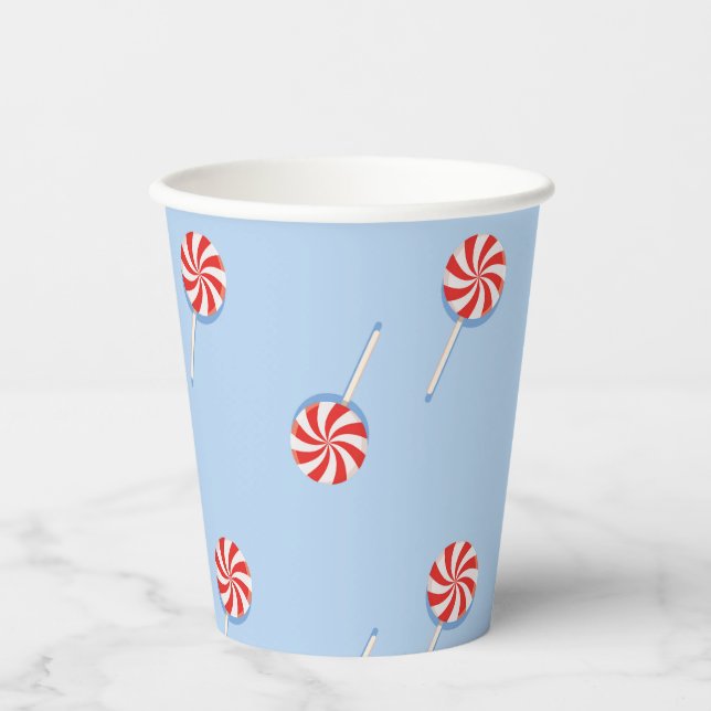 Lollipop Sweet Candy Blue Kids Birthday Party Paper Cups (Front)