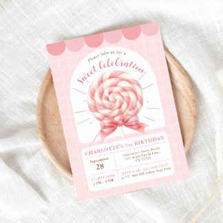 Lollipop Sweet Shop Pink Birthday Invitation