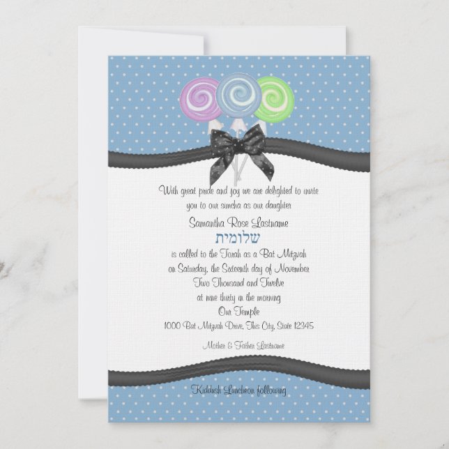 Lollipops and Polka Dots 5x7 Party Invitation (Front)