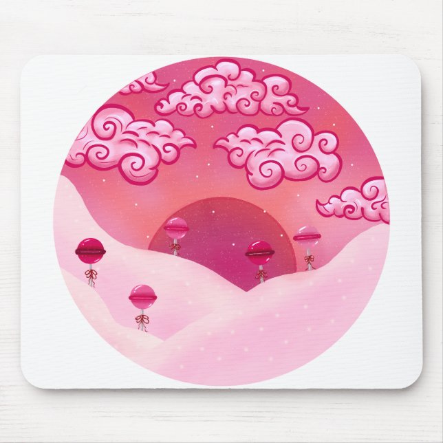 Lollipops and pretty clouds illustration mouse pad (Front)