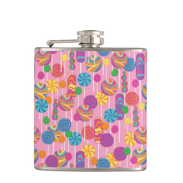 Lollipops Candy Pattern Hip Flask (Front)