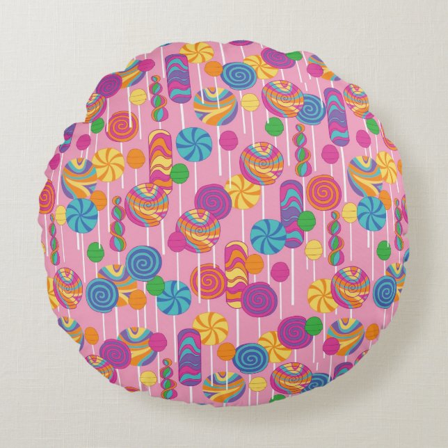 Lollipops Candy Pattern Round Cushion (Front)
