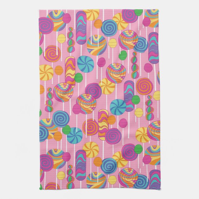 Lollipops Candy Pattern Tea Towel (Vertical)