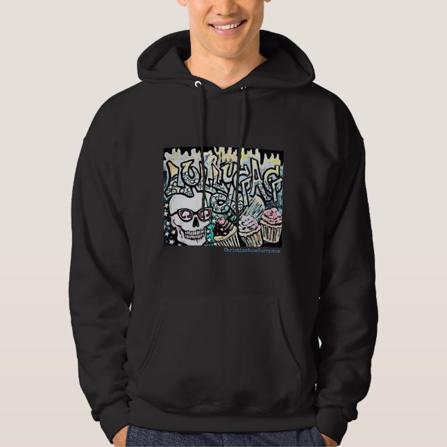 Lollygagging Skull with Cupcakes, Graffiti style Hoodie (Front)