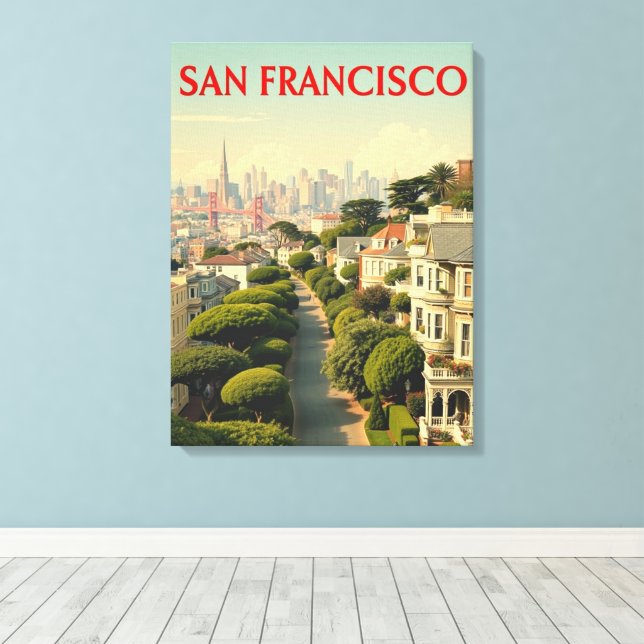 Lombard Street, San Francisco | Vintage Retro Canvas Print (Insitu(Wood Floor))