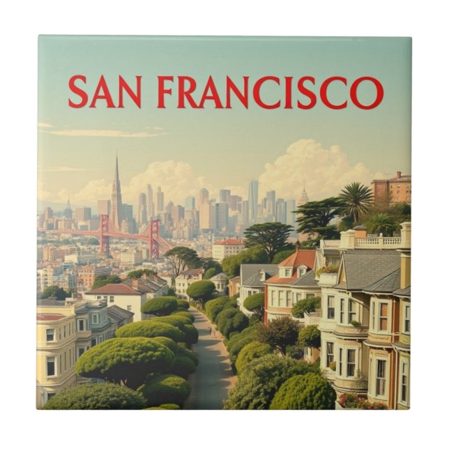 Lombard Street, San Francisco | Vintage Retro  Tile (Front)