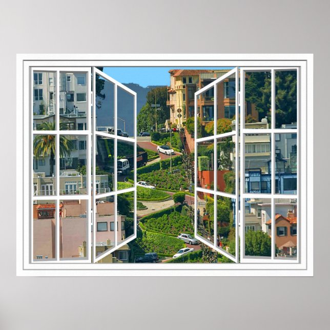 Lombard Street White 24 Pane Open Window Poster (Front)