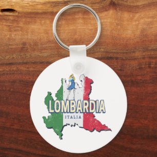 Lombardy Italy Retro Region Map Vintage Souvenir Key Ring