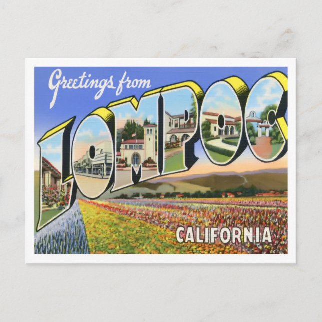 Lompoc, California Vintage Big Letters Postcard (Front)