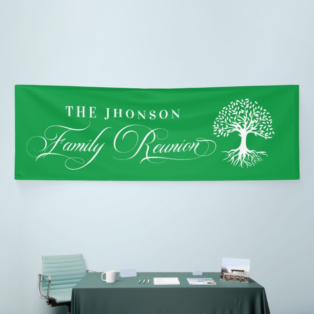 Lona Family Reunion tree backdrop Green Banner (Tradeshow)
