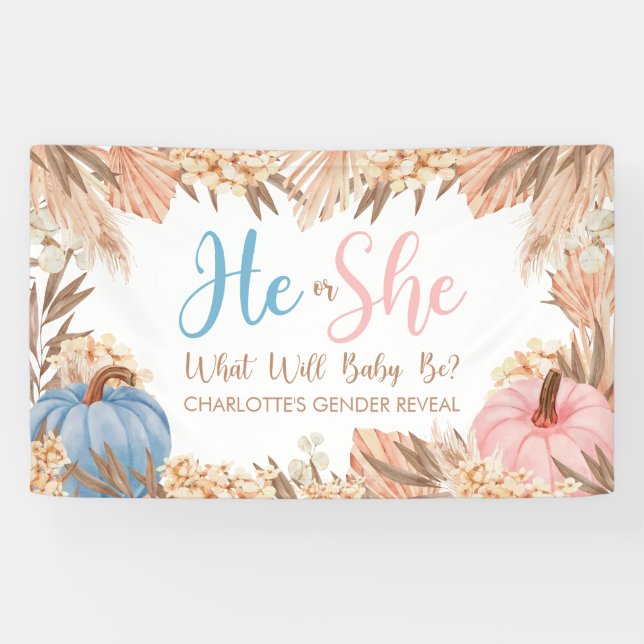 Lona He or She Boho Boho Pampas Pumpkin Gender Rev Banner (Horizontal)
