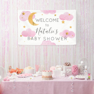 Lona Moon & Stars pink clouds, shower banner d