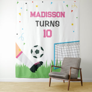 Lona Soccer girl Sport Birthday backdrop banner Tapestry