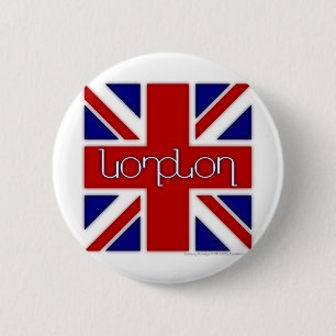'London' ambigram on UK flag 6 Cm Round Badge