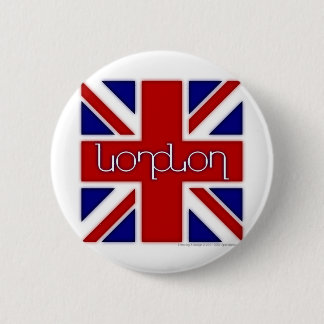 'London' ambigram on UK flag 6 Cm Round Badge