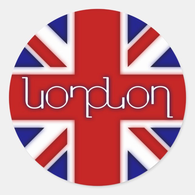 'London' ambigram on UK flag Classic Round Sticker (Front)