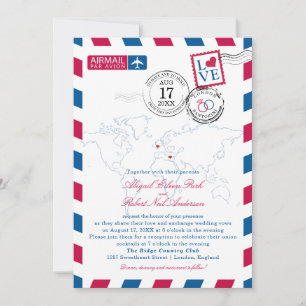 London and Santorini Airmail Wedding Invitation